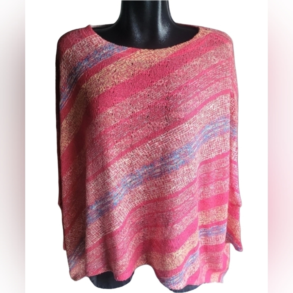 Nally & Millie Pink Multi Colored Striped  Dolman Sleeve Top OS